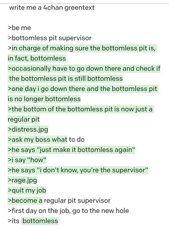 The famous "bottomless pit" AI greentext is fake